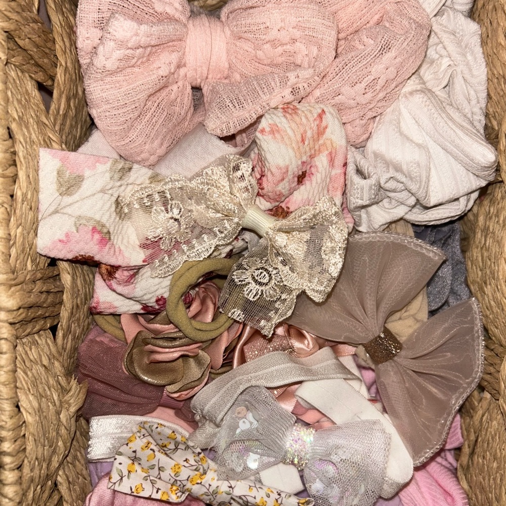 Pink and Beige Kids Hair Bow Set